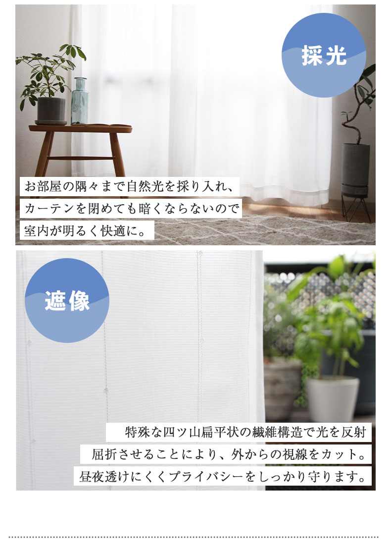 2枚入り 既製レースカーテン Wストライプの機能