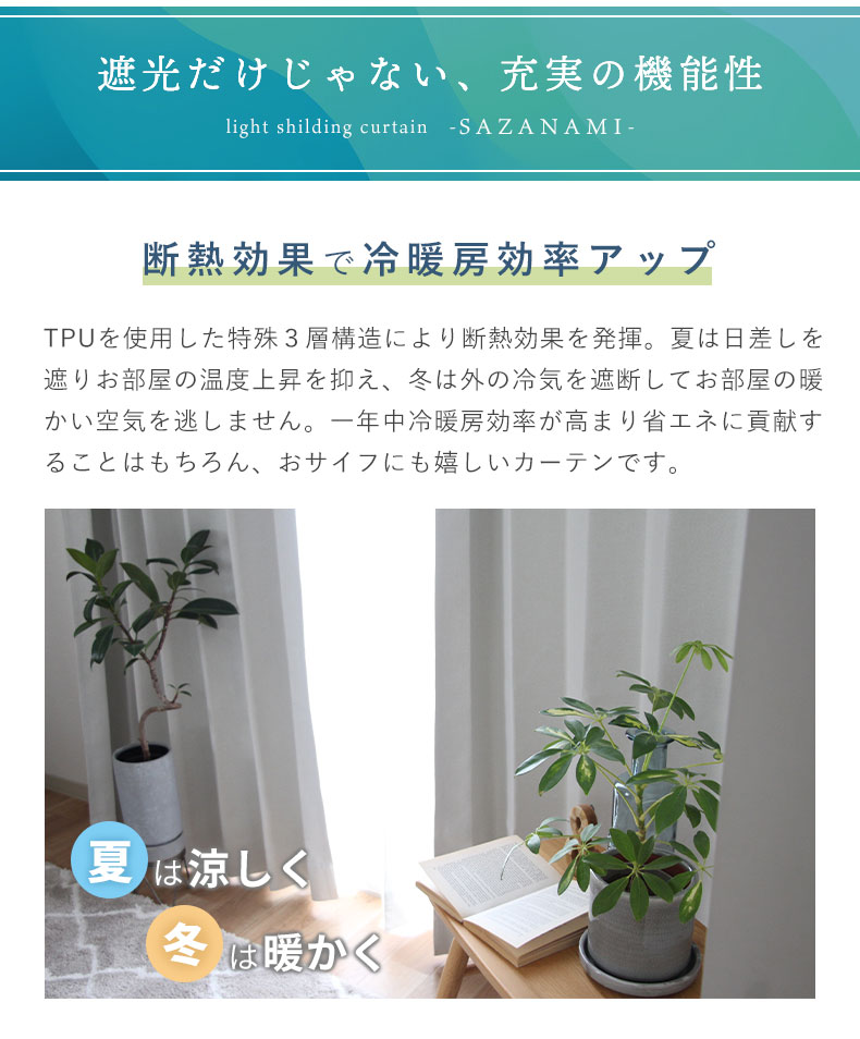 2枚入り 既製カーテン サザナミの機能