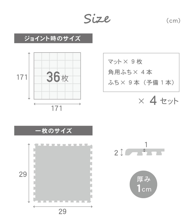 約2畳 36枚セット 30ｘ30 洗える ジョイントマットのサイズ1