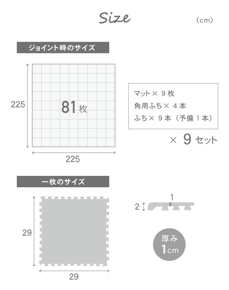 約4.5畳 81枚セット 30ｘ30 洗える ジョイントマットのサイズ1