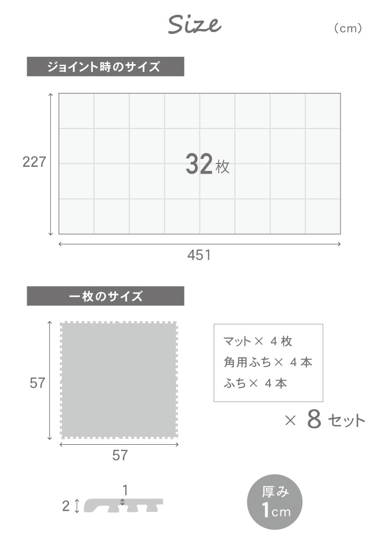 約6畳 32枚セット 58ｘ58 ジョイントマットのサイズ1