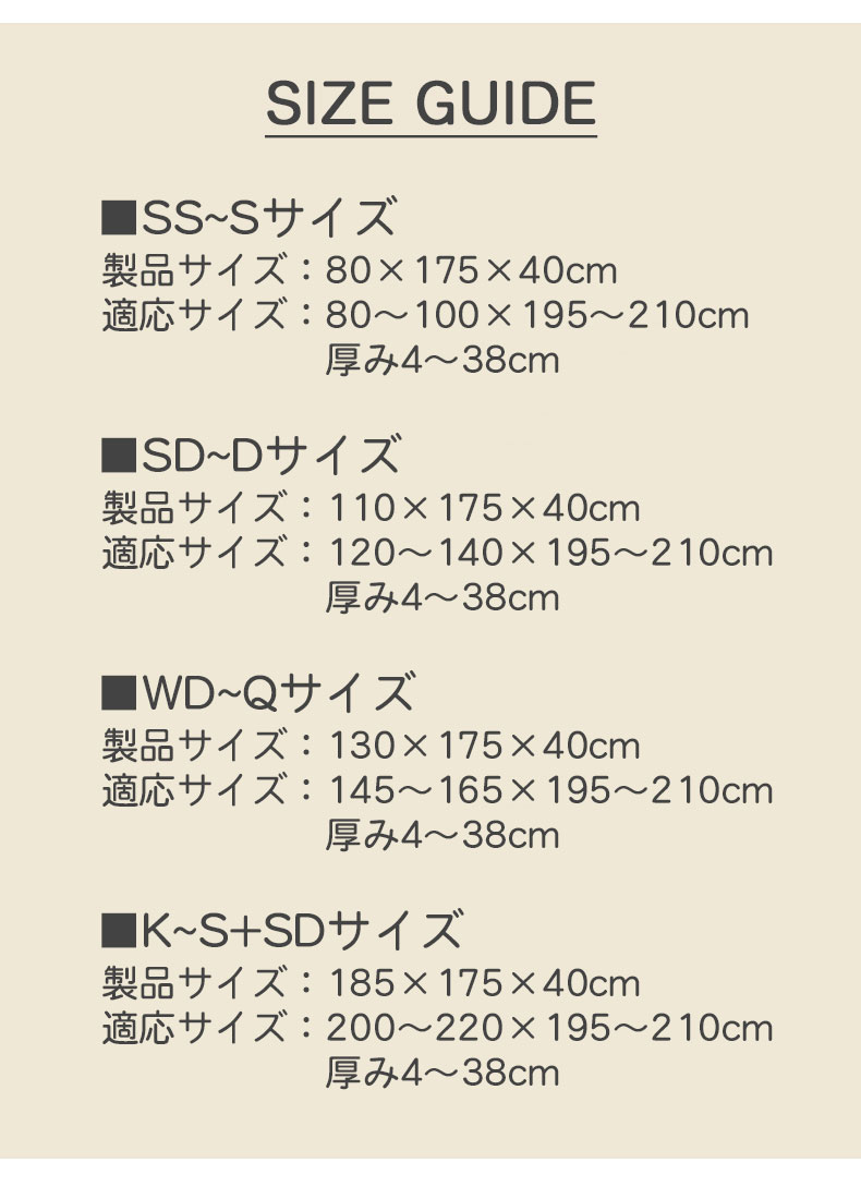 ボックスシーツ のびのびフィットシーツのサイズ