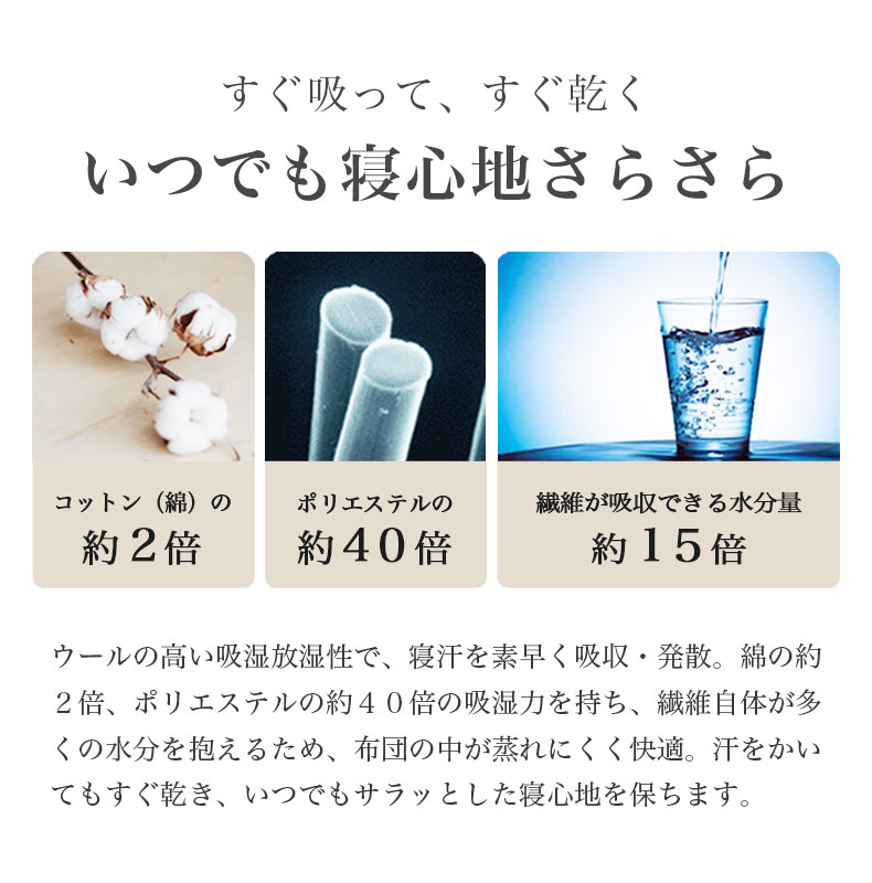 洗える 羊毛100％ベッドパッド2の機能