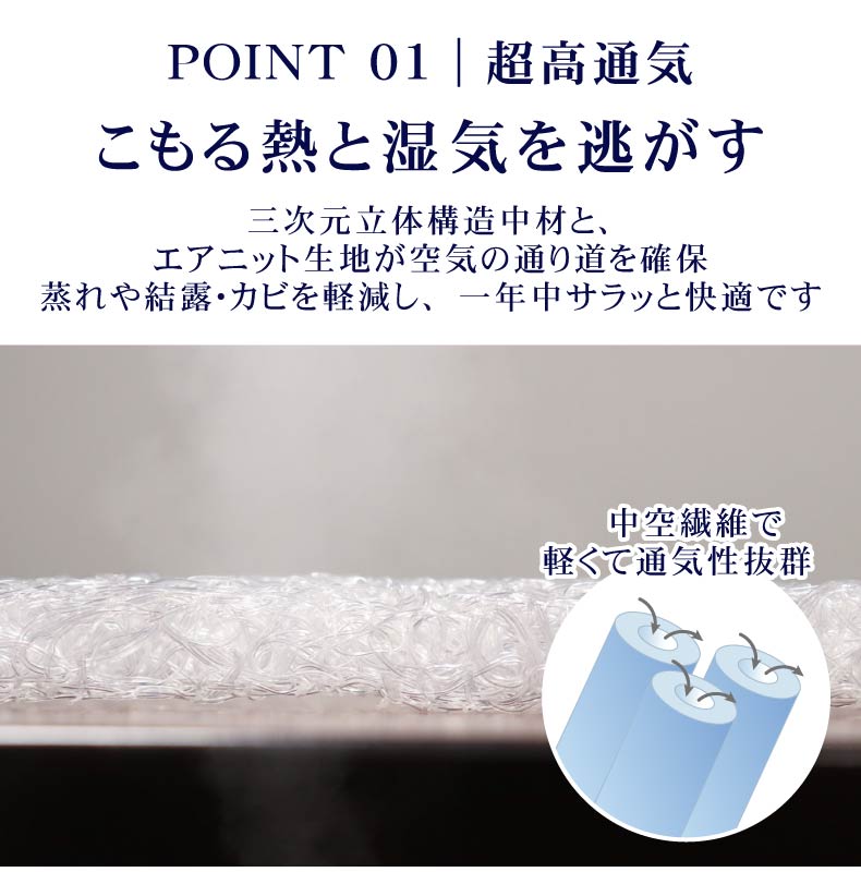 通気性の良い洗えるマットレス エアロトッパーの機能