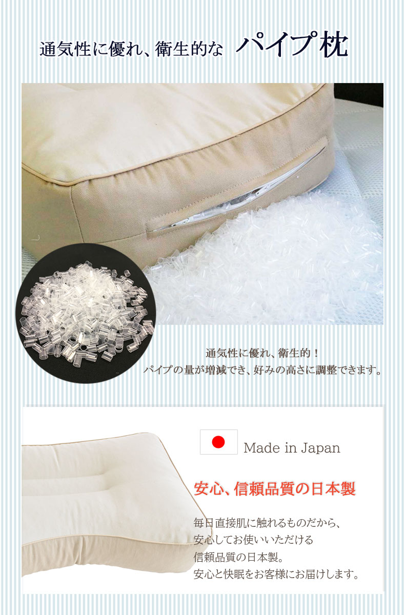 30x50 横向きに寝やすい枕 パイプの素材