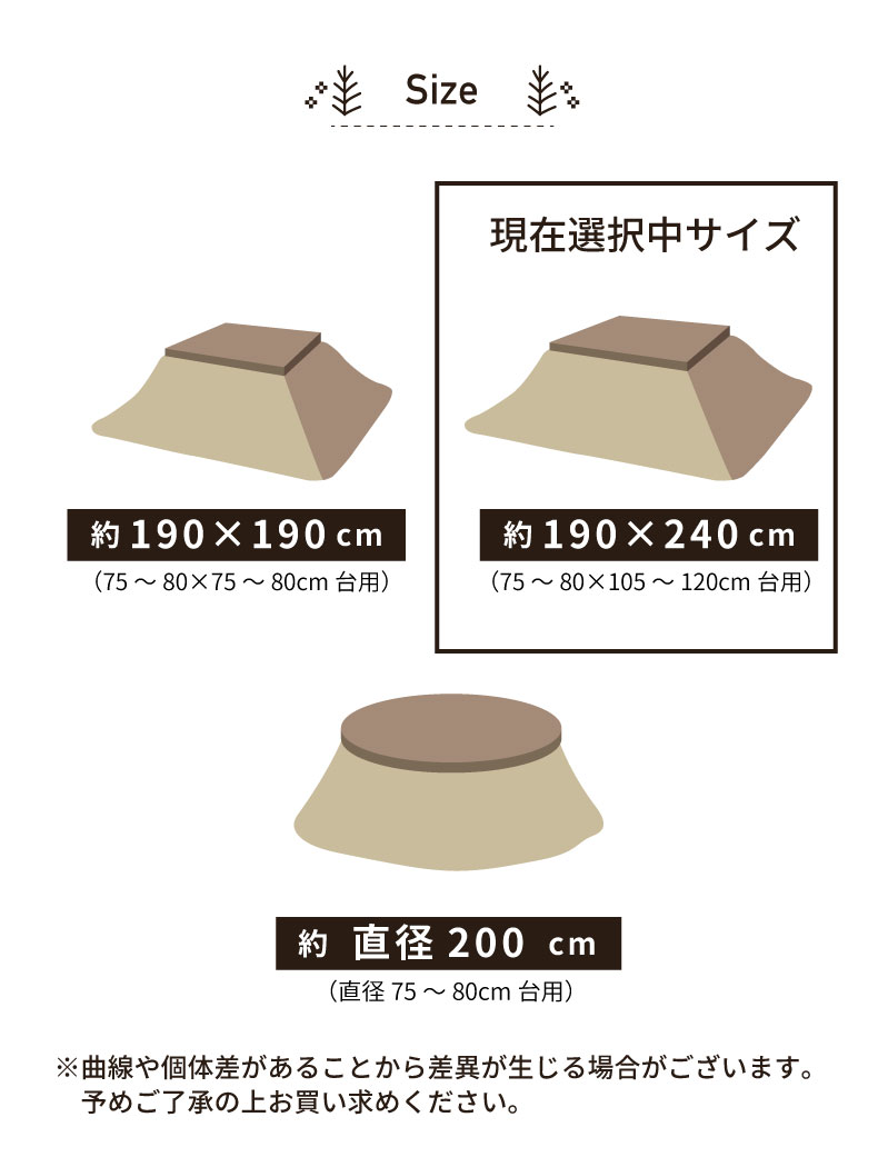 薄掛けこたつ布団 フリルのサイズ1
