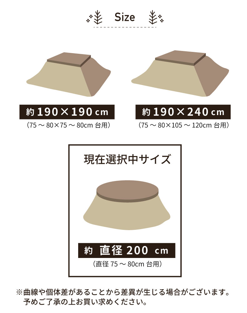 200cm円形薄掛けこたつ布団 フリル グレー色のサイズ1