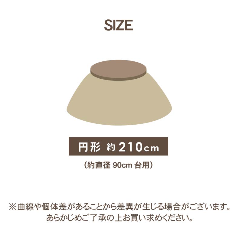 薄掛け円形こたつ布団 ポコラ26のサイズ