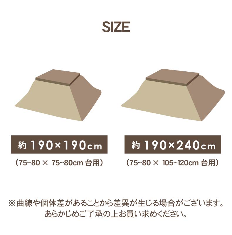 薄かけこたつ布団 ねこファーのサイズ