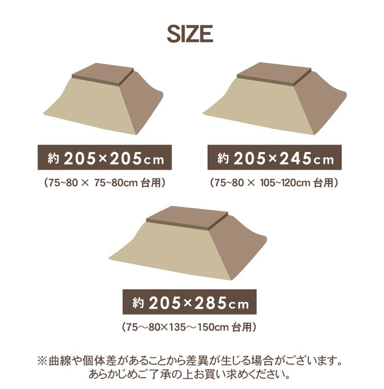 こたつ厚掛け布団 ミノールのサイズ