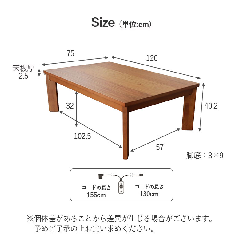 幅120cm こたつ ことねのサイズ