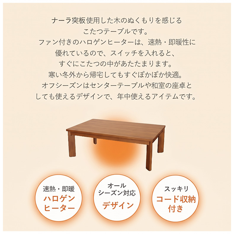 幅120cm こたつ ことねの機能