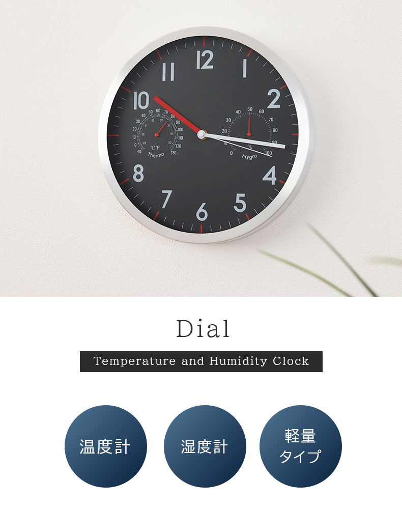 温湿度計付掛け時計 ダイヤル2
