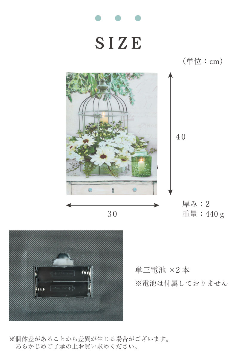 LEDキャンバスアート フラワーキャンドルのサイズ1