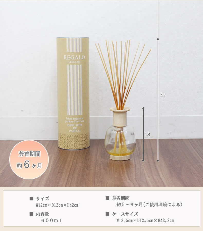 リードディフューザー 6個セット レガロのサイズ