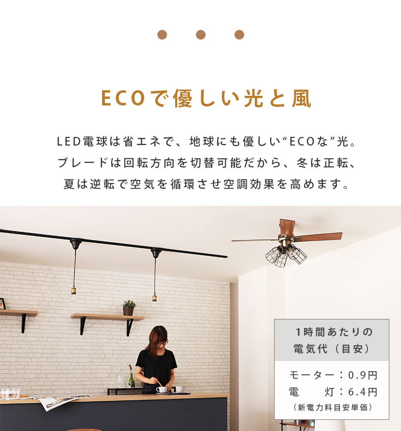 シーリングファン フィラメントLED付 JE-CF003-BKの機能