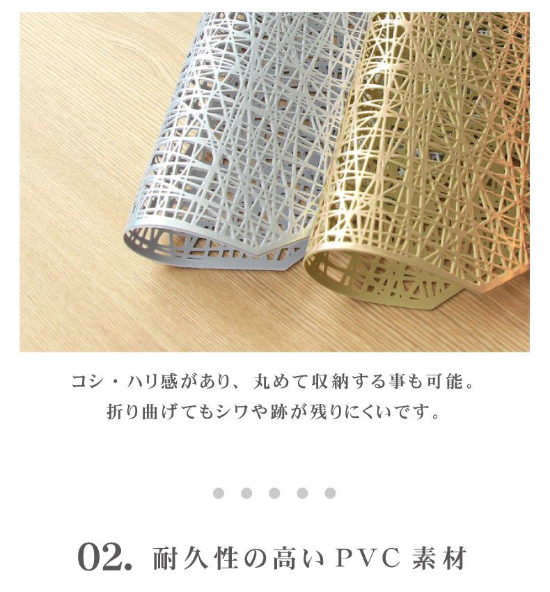 PVCランチマット 4枚セット メタリッククロスの素材