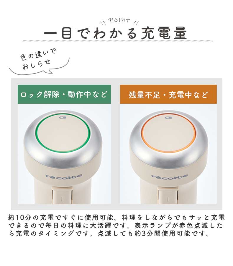 recolte（レコルト）コードレスハンディブレンダー RHB-2の機能