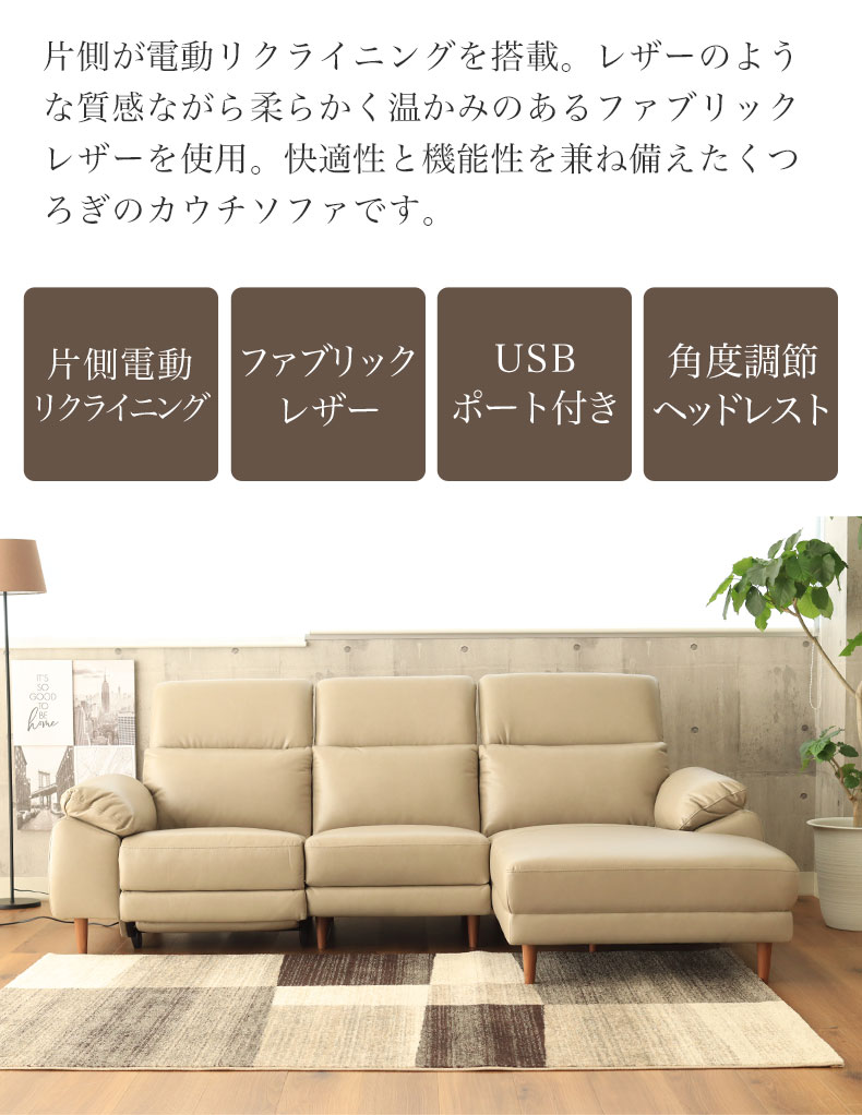 片電動カウチソファ左 シュナイダーの機能