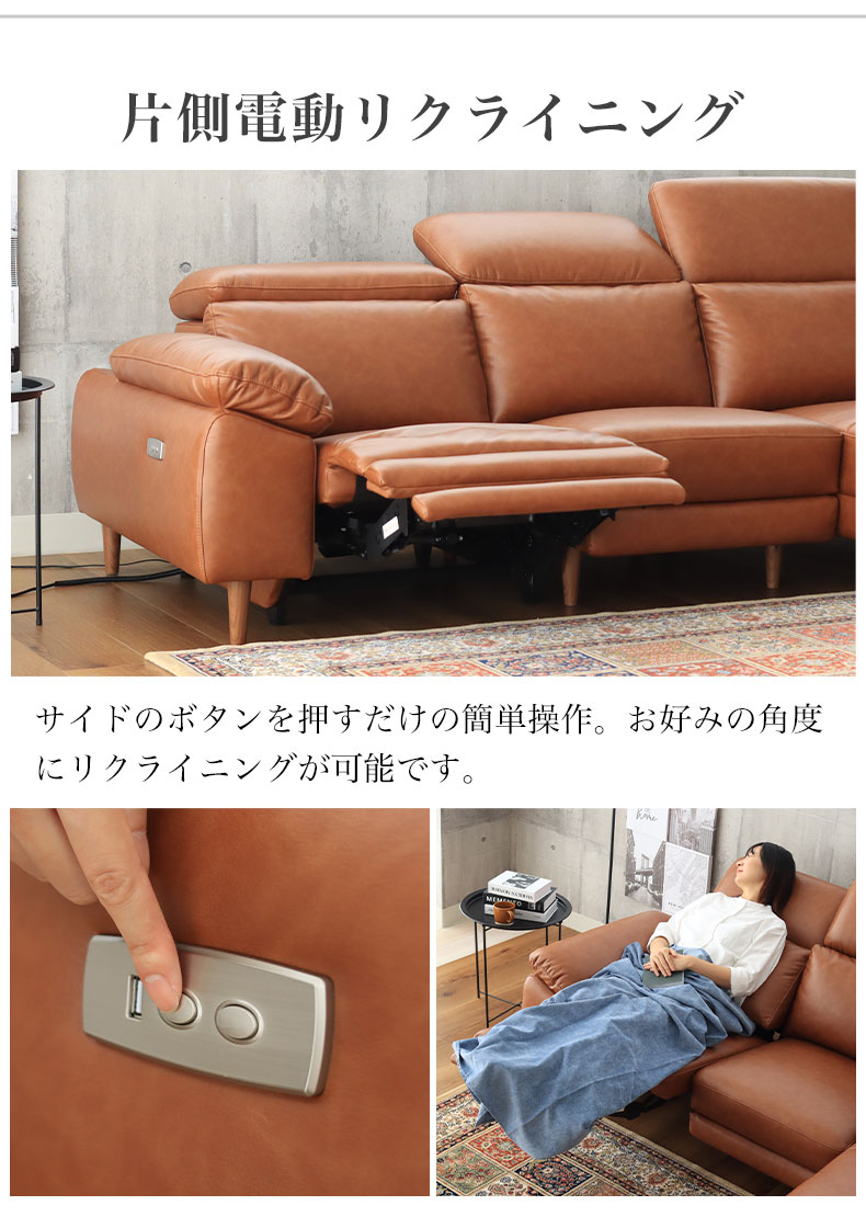 片電動カウチソファ左 シュナイダーの機能