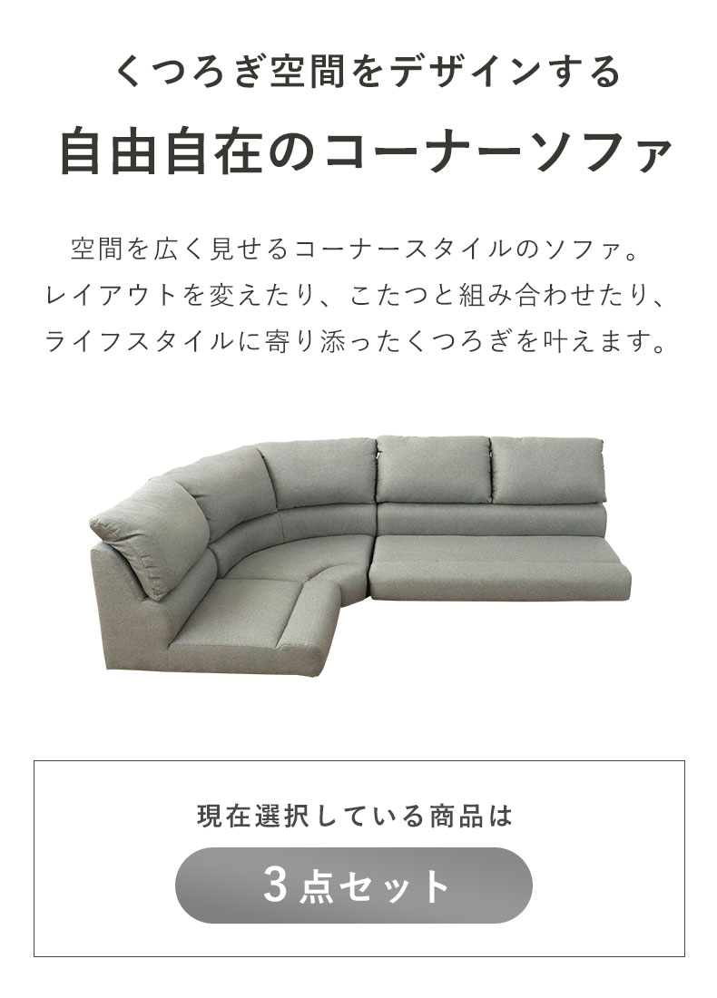 コーナー3点セット ソファ フラットの機能