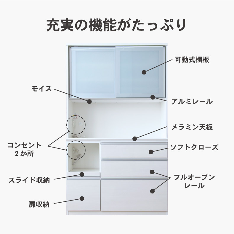 幅120cm食器棚 奥行49-高さ199 バーダック2の機能