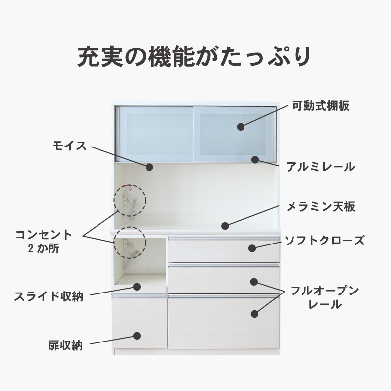 幅120cm食器棚 奥行49-高さ179 バーダック2の機能