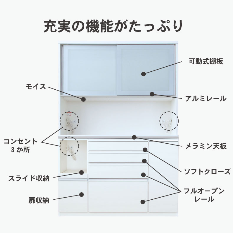 幅140cm食器棚 奥行45-高さ205 バーダック2の機能