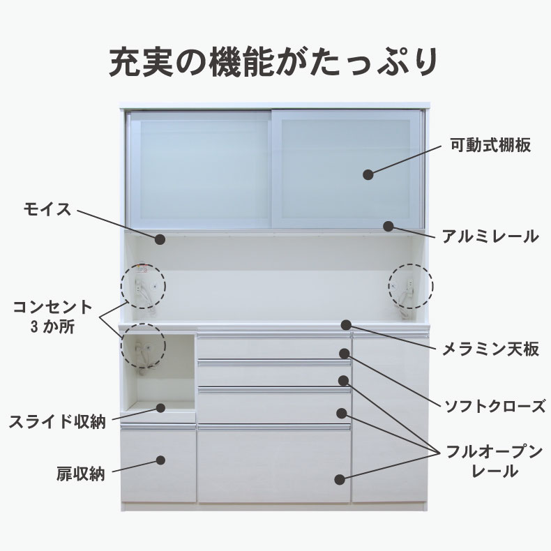幅160cm食器棚 奥行45-高さ205 バーダック2の機能