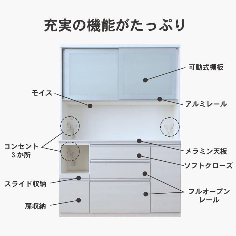 幅140cm食器棚 奥行45-高さ199 バーダック2の機能