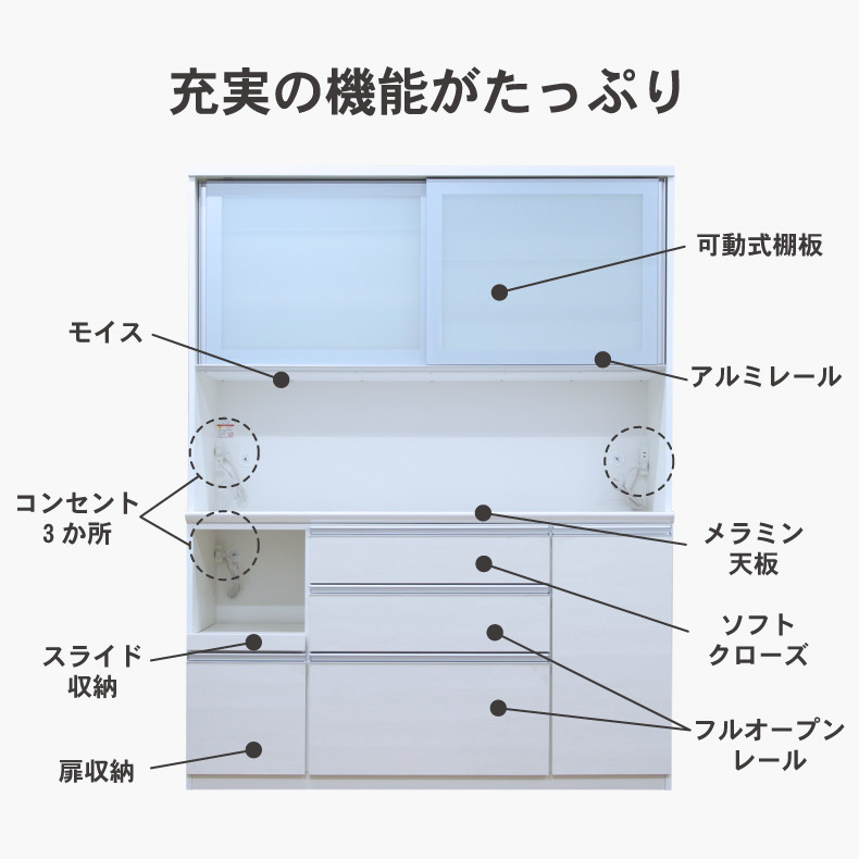 幅160cm食器棚 奥行45-高さ199 バーダック2の機能