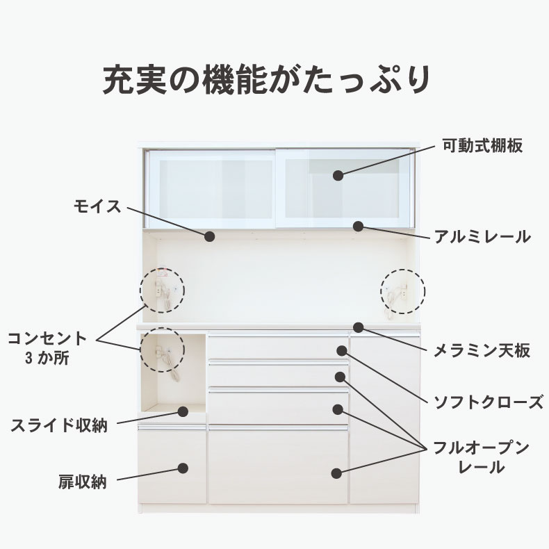 幅140cm食器棚 奥行45-高さ185 バーダック2の機能