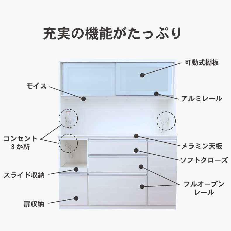 幅140cm食器棚 奥行45-高さ179 バーダック2の機能