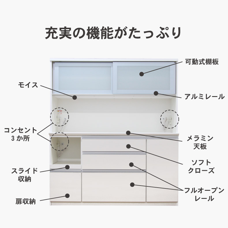 幅160cm食器棚 奥行45-高さ179 バーダック2の機能