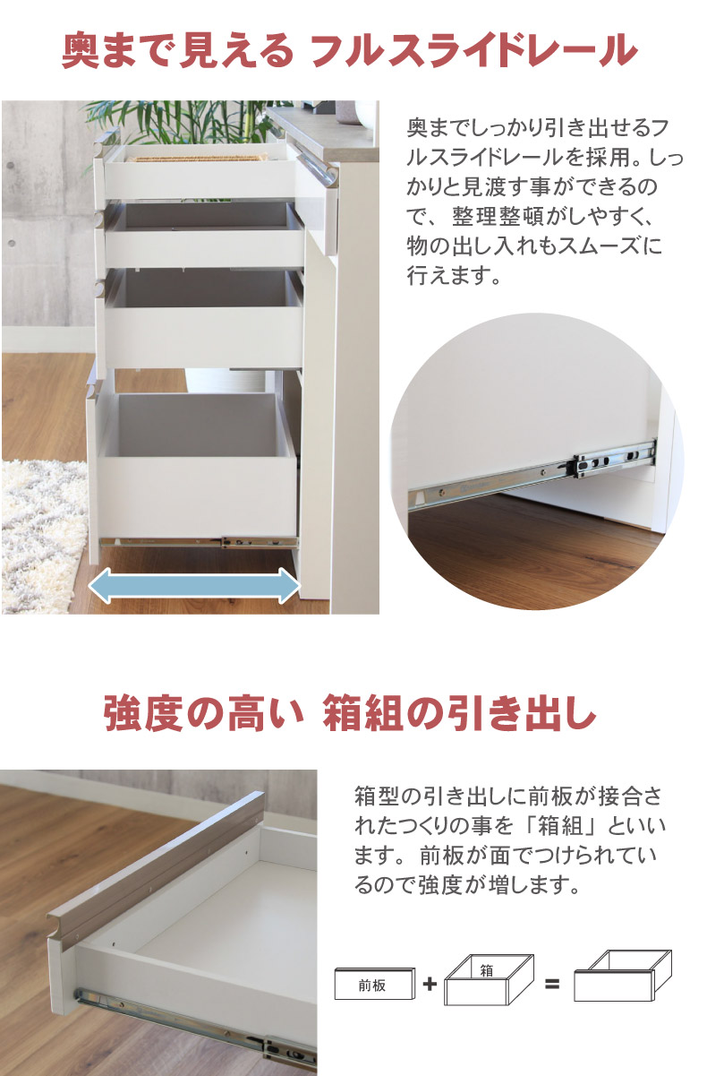 幅100cmカウンター 下台40開戸 60引出 カカロの機能