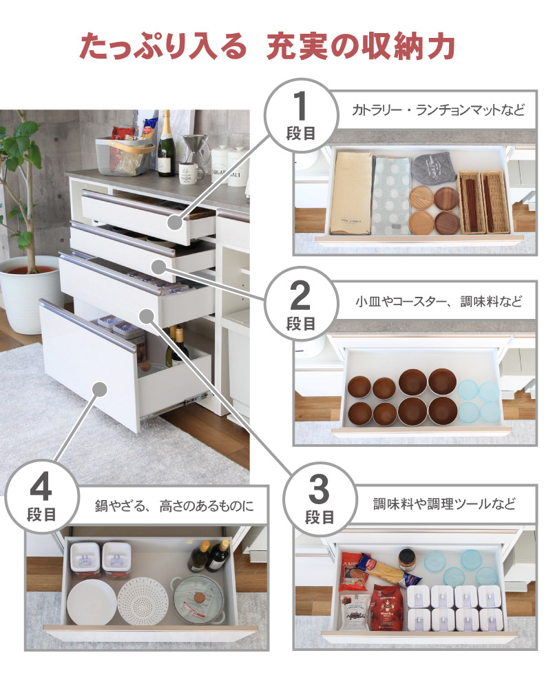 幅120cm食器棚 下台80引出 40OP カカロの機能