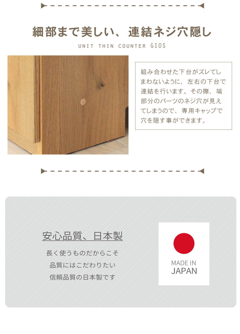 幅120cm カウンター 下台60OP棚 60開戸 ジオスの機能
