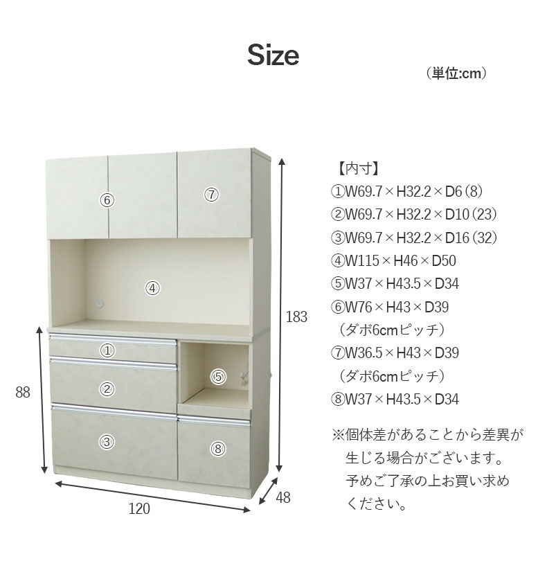120幅食器棚 ベイカーのサイズ