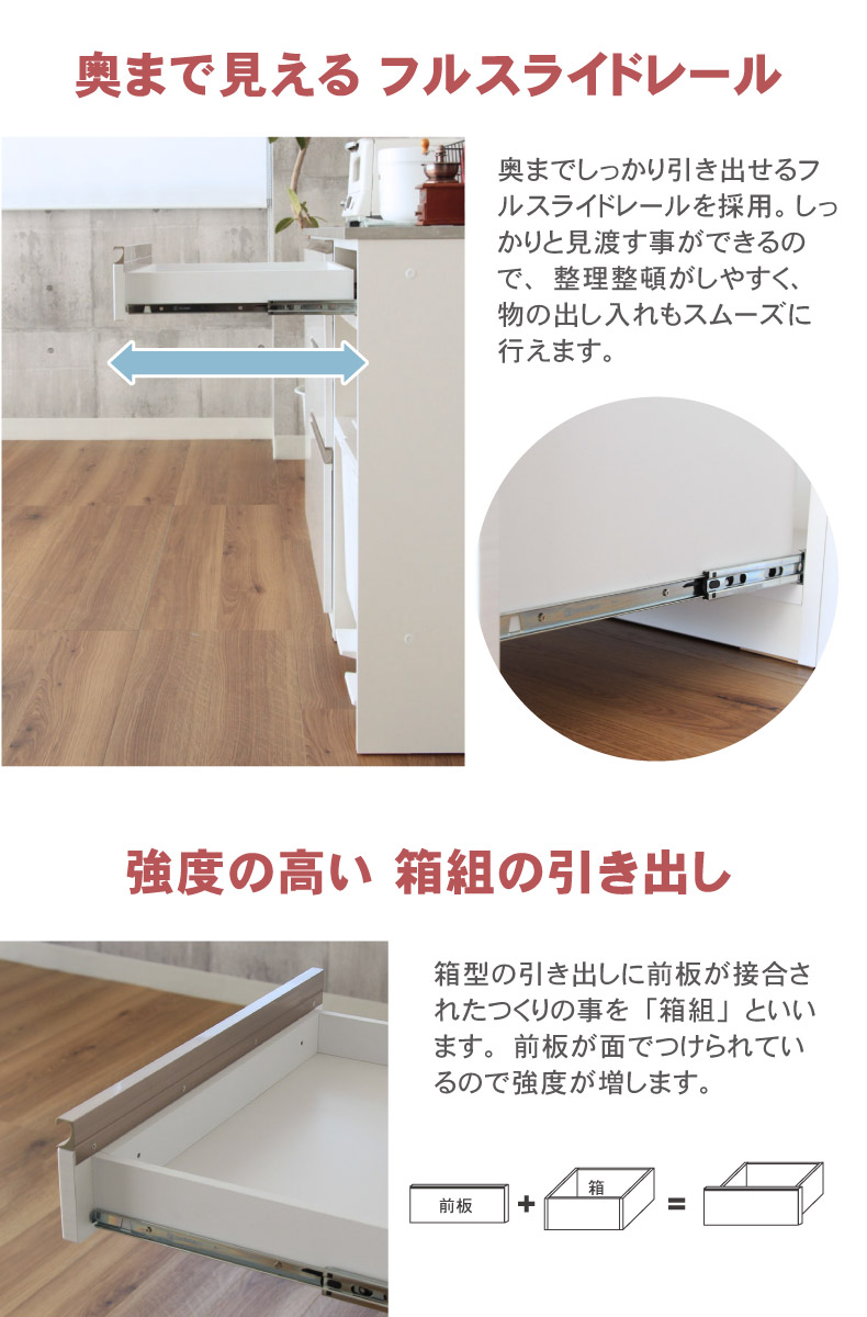 幅180cm食器棚 下台80ダスト 60引出 40開戸 カカロの機能