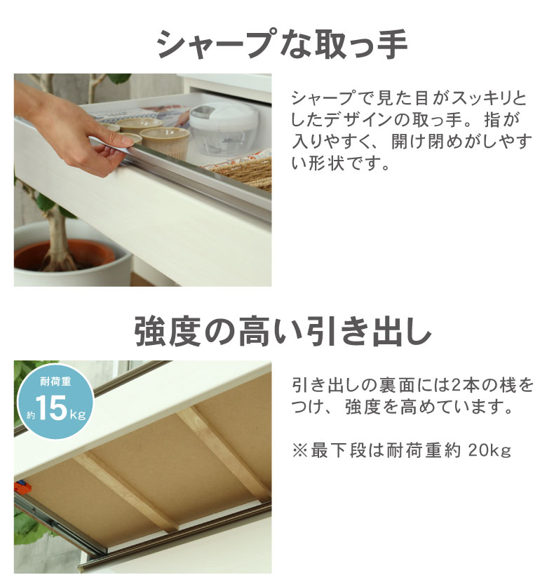 幅160cm食器棚 下台40開戸 60四段引出 60ダスト ネオの機能