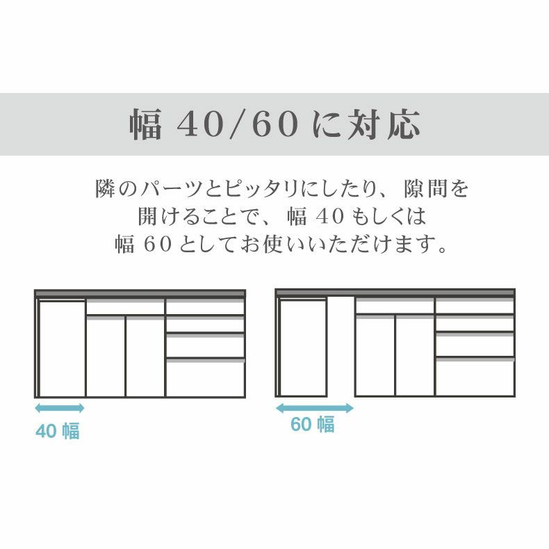 幅180cmカウンター 下台左脚パネル 60三段引出 60可動オープン ネオの機能