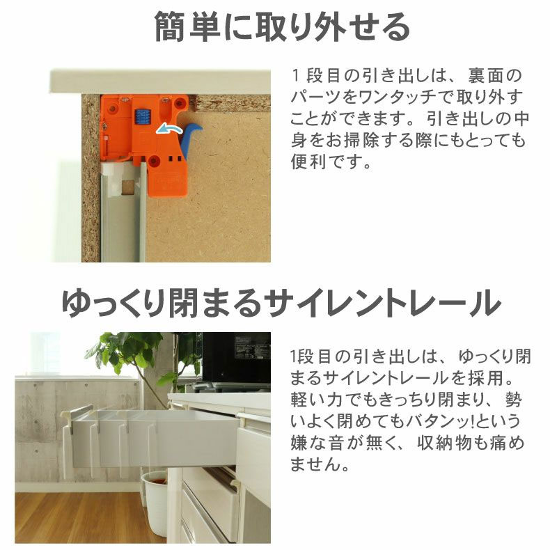 幅160cmカウンター 下台左脚パネル 60三段引出 40右開 ネオの機能