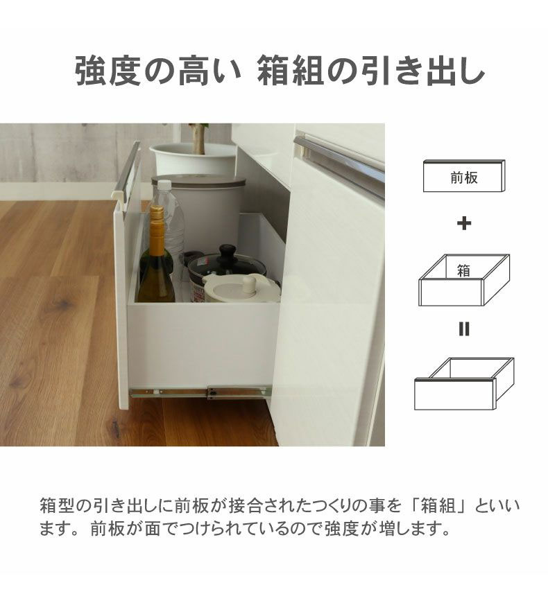幅220cmカウンター 片パネル左 80三段引出 80開き ネオの機能