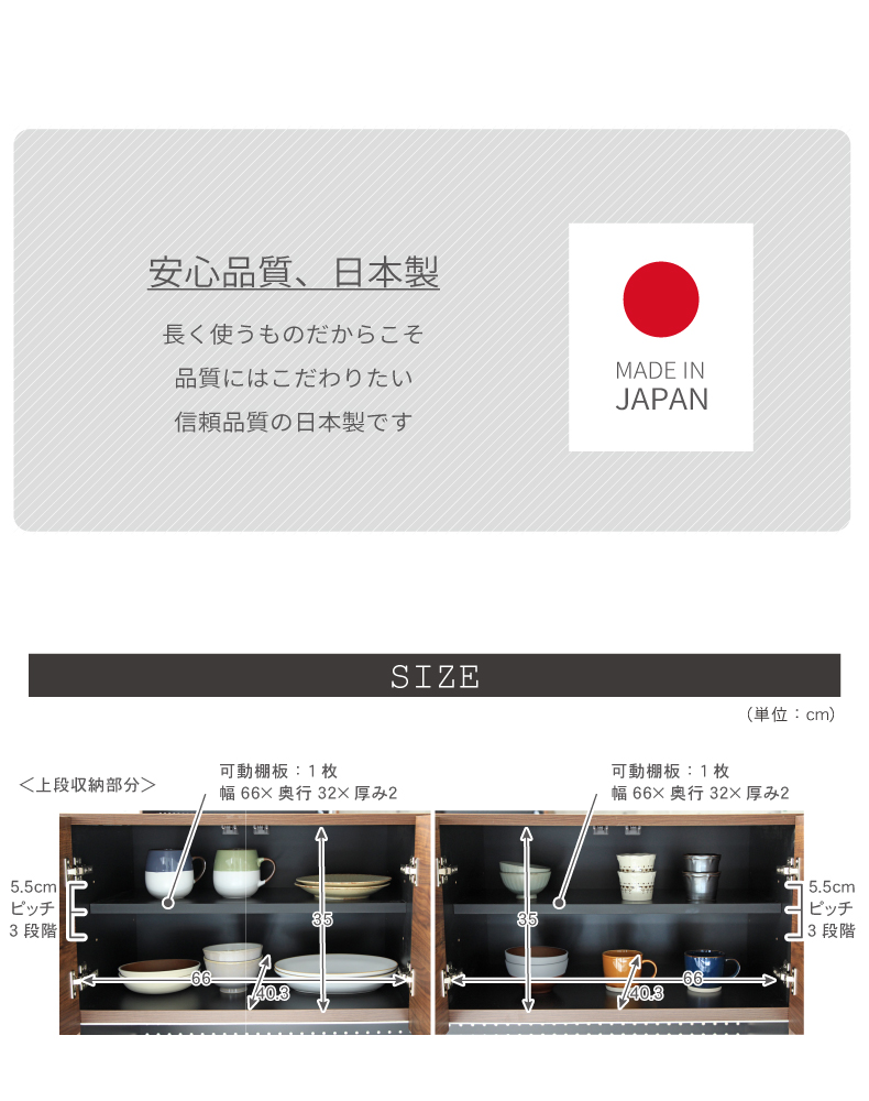 幅140cm食器棚 下台40OP 60開戸 40右開 フォーガスの機能
