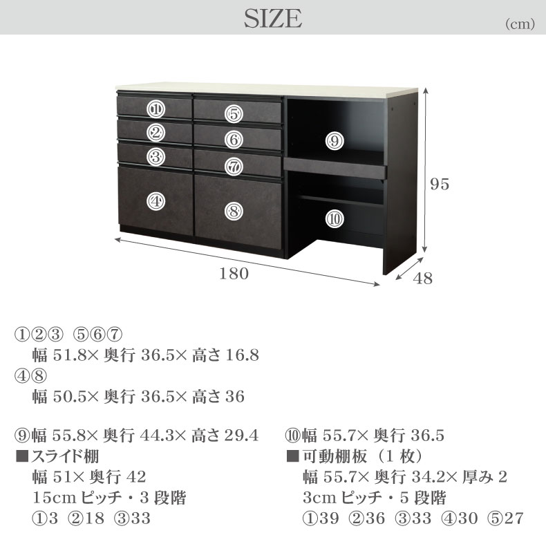 180ハイフレックスカウンター　セラスのサイズ