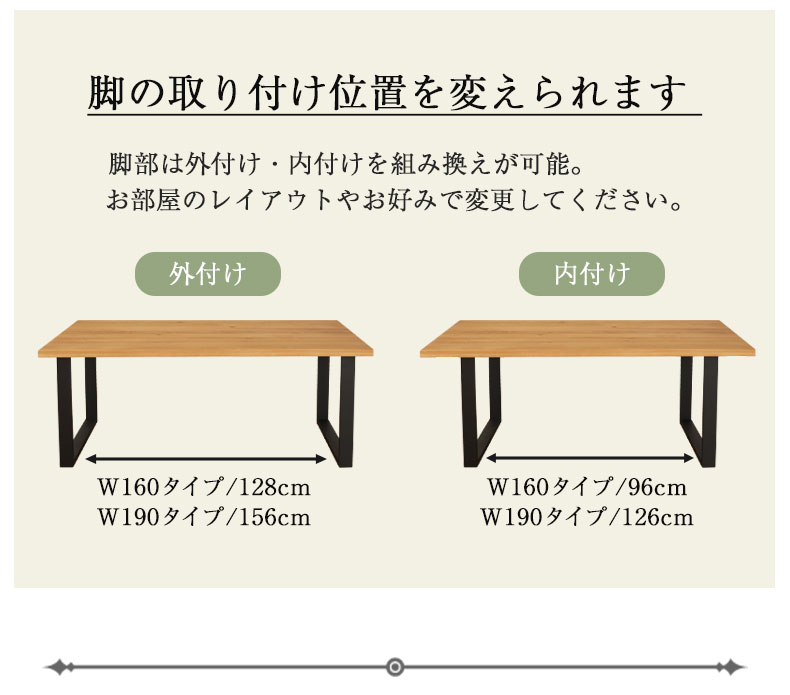幅190cm ダイニングテーブル（ストレート天板ラバー脚） ウォールナット ナイン3の機能
