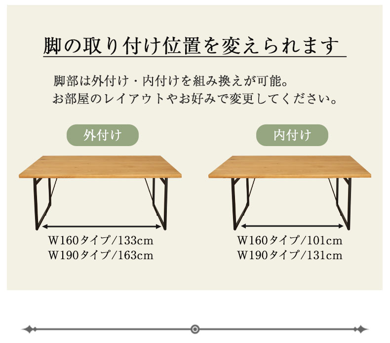 幅190cm ダイニングテーブル（ストレート天板スチール脚） ウォールナット ナイン3の機能