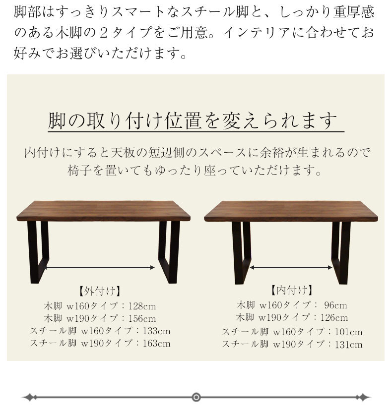 幅160cm ダイニングテーブル（波型天板スチール脚） ウォールナット ナイン3の機能