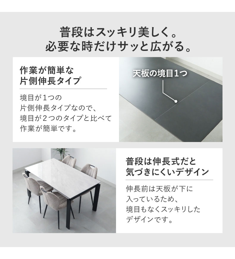 幅140-180cm伸長ダイニング5点セット ロキの機能