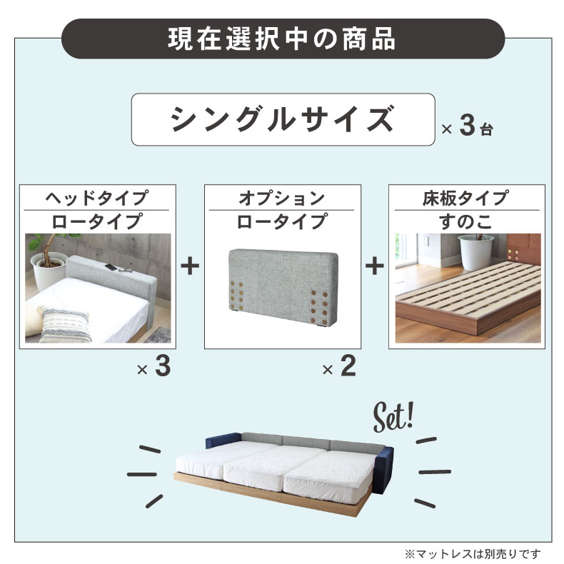 マットレス付き(ハード)ファミリーベッド すのこ床板 サイド有 コンセント無ローヘッド アドリアの機能